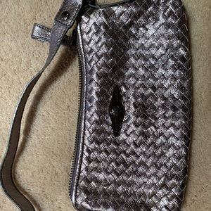 Silver metallic leather woven purse